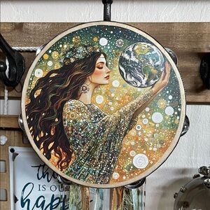 Artistic Tambourine with Earth Design